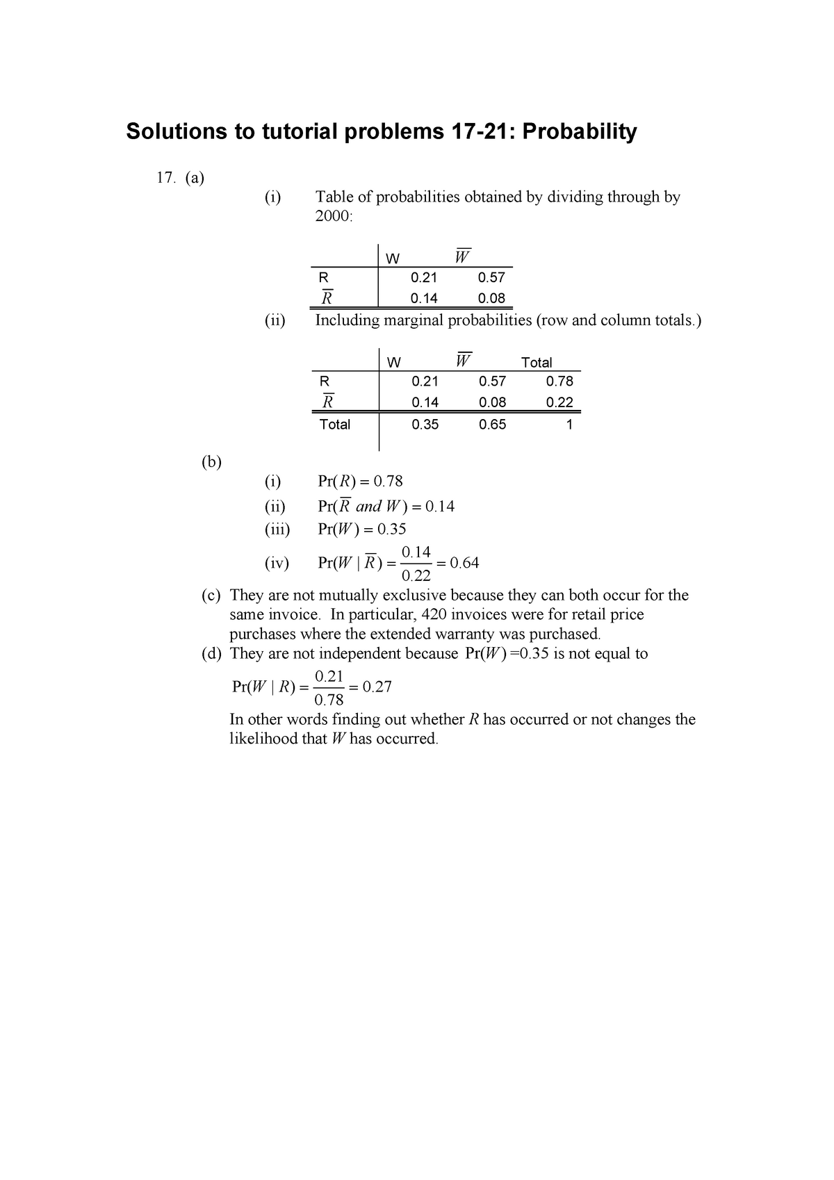 Tutorial 4 Solutions - Solutions To Tutorial Problems 17-21 ...