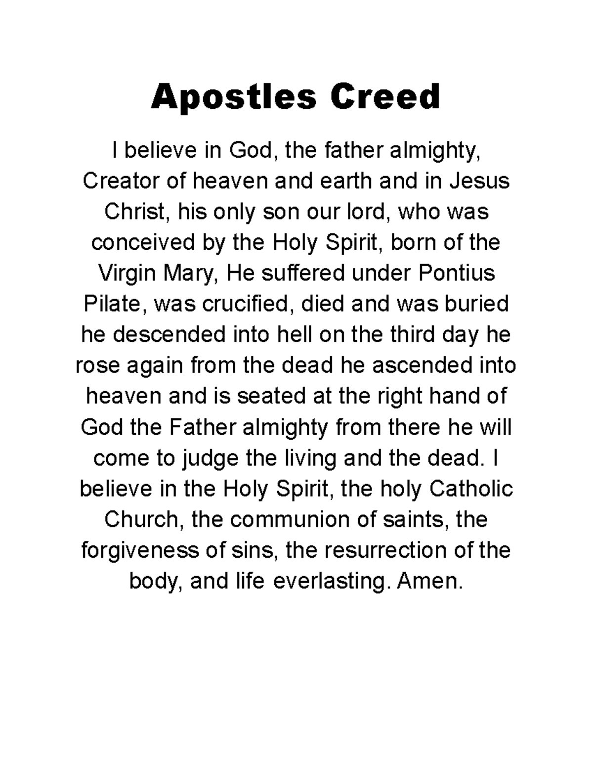 Apostles Creed - Ahhsjs - Apostles Creed I believe in God, the father ...