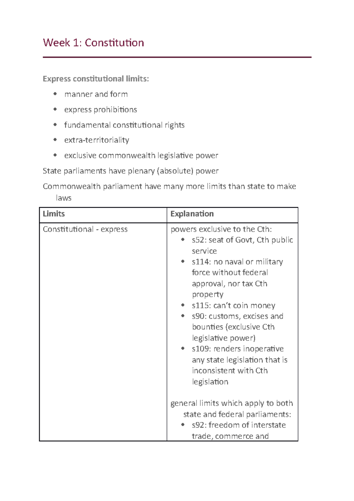 Principles of Public Law summary - Week 1: Constitution Express ...