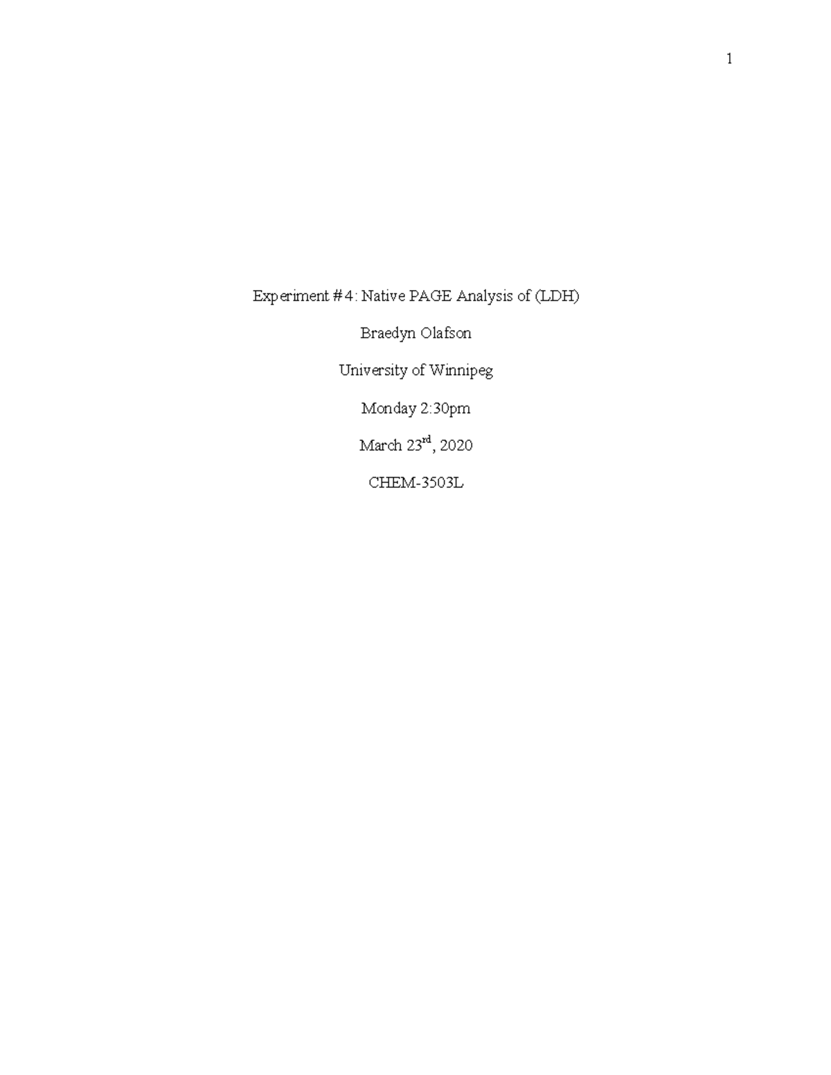 bio chem 1 EXP#4Final Report - Experiment # 4: Native PAGE Analysis of ...