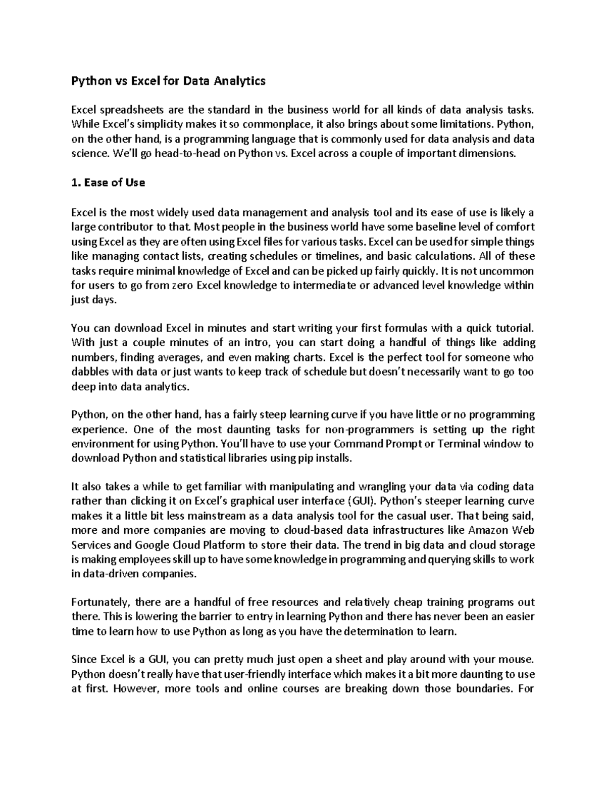 Python vs Excel for Data Analytics - While Excel’s simplicity makes it ...