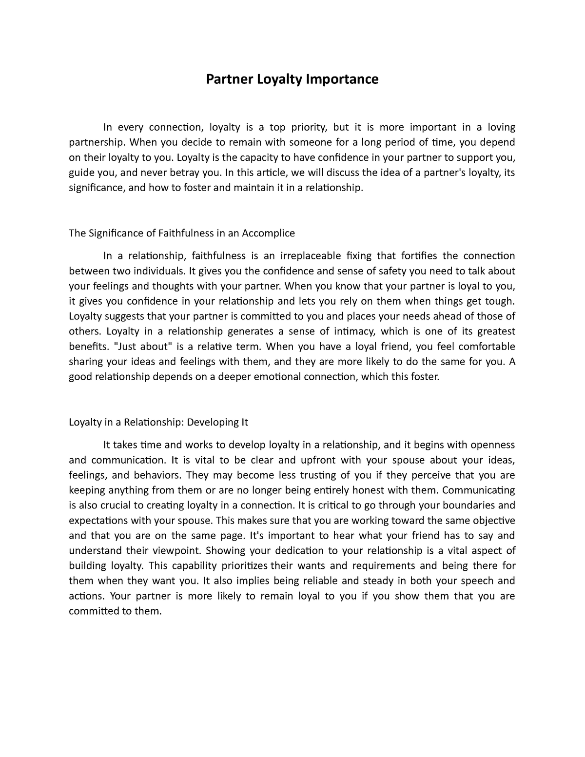 essay about loyalty in a relationship