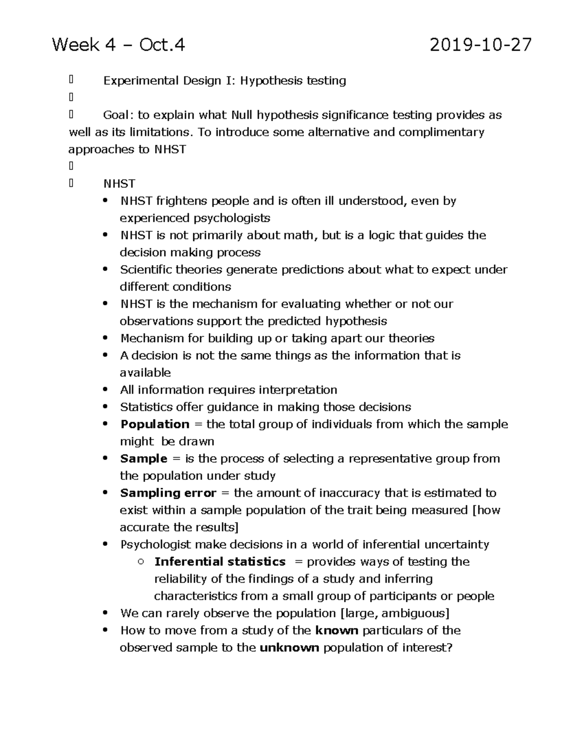 Oct.4 test 2 - Test prep - Week 4 – Oct 2019-10- Experimental Design I ...