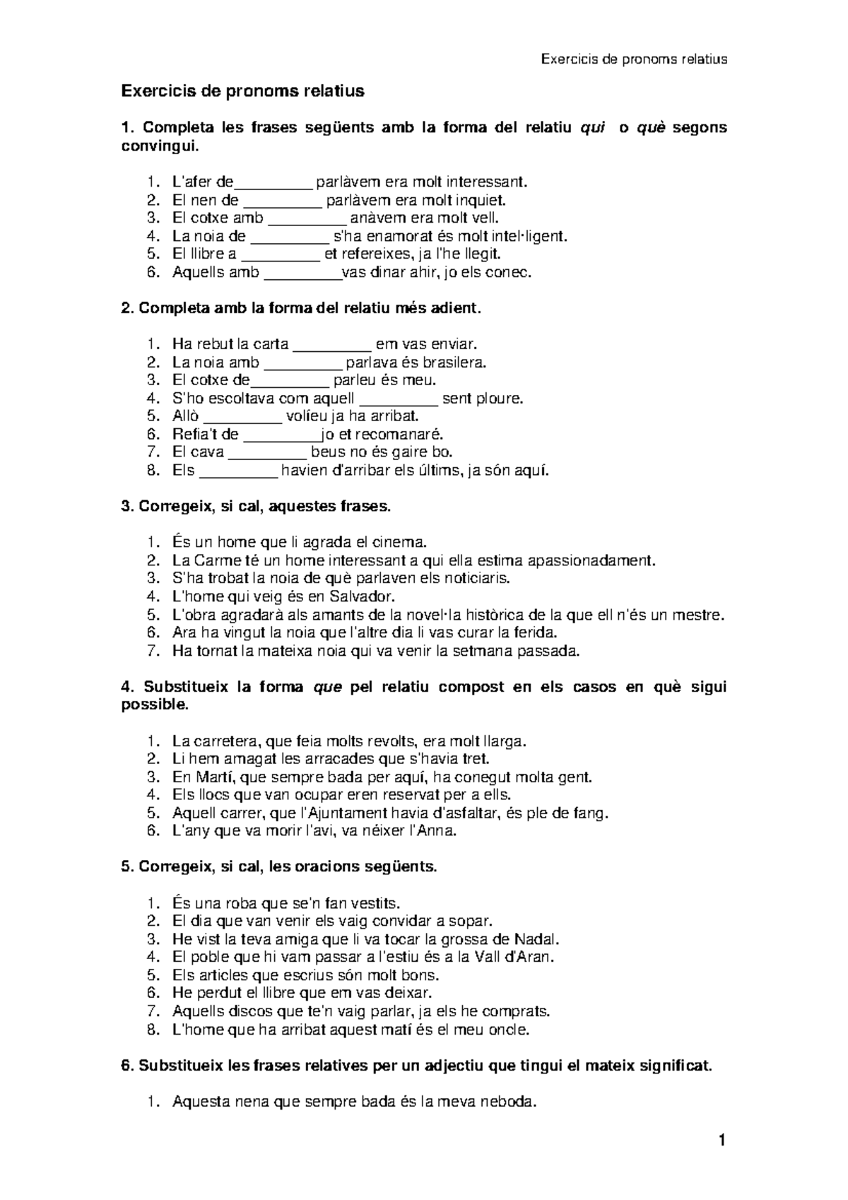 Dossier De Pronoms Relatius Amb Solucionari - Exercicis De Pronoms ...