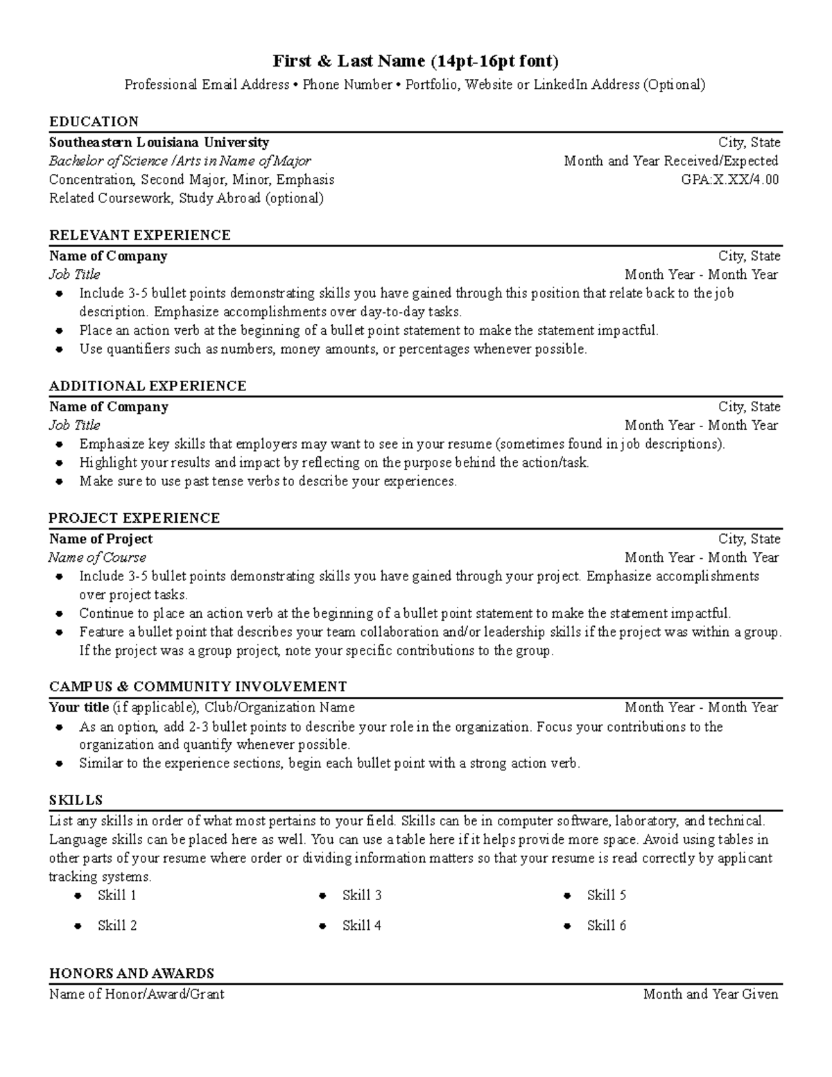 Basic Resume - First & Last Name (14pt-16pt font) Professional Email ...