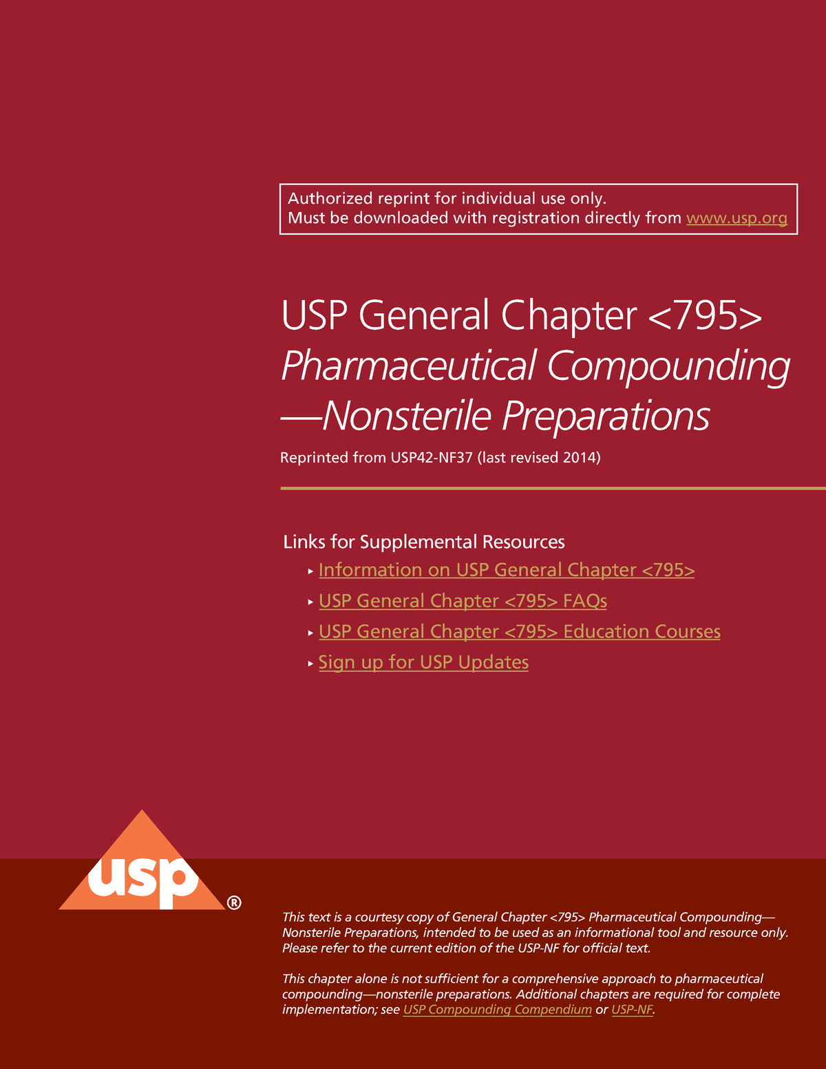 USP GC General Chapter 795 Official last revised 2014 Information on