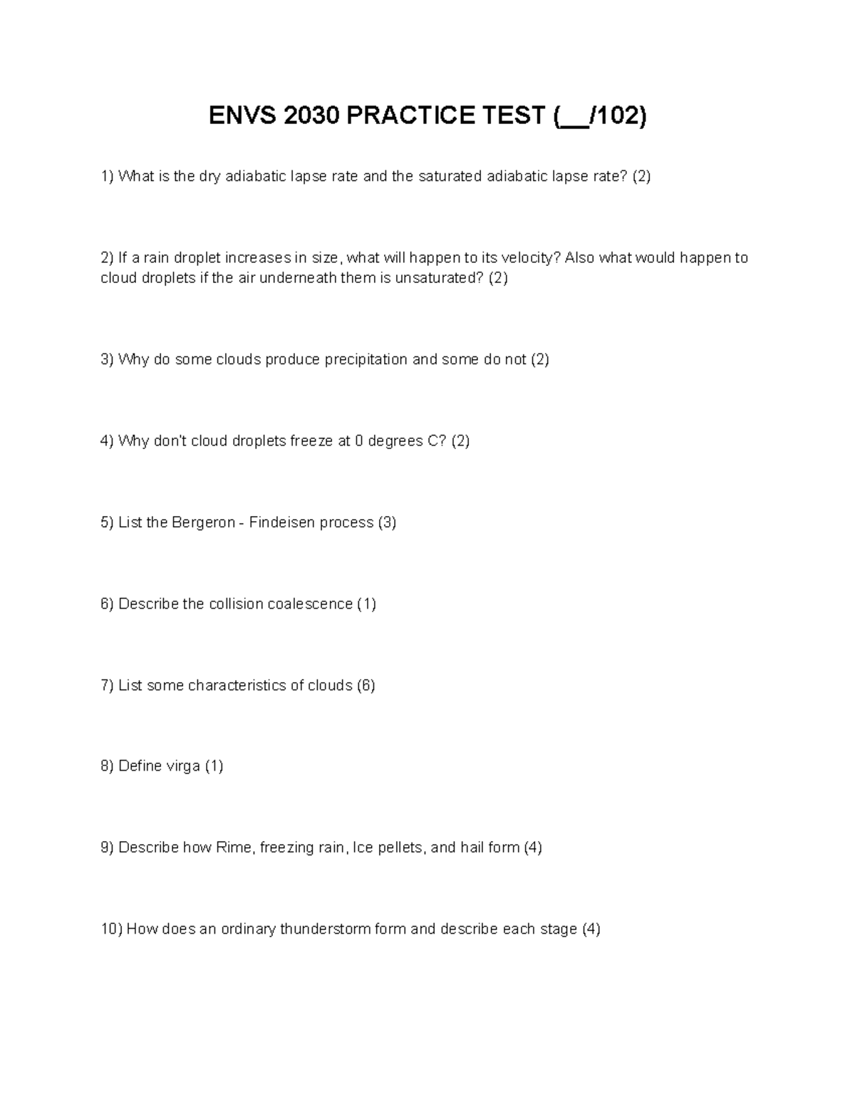 ENVS 2030 Midterm 2 Practice Test Questions Only - ENVS 2030 PRACTICE ...