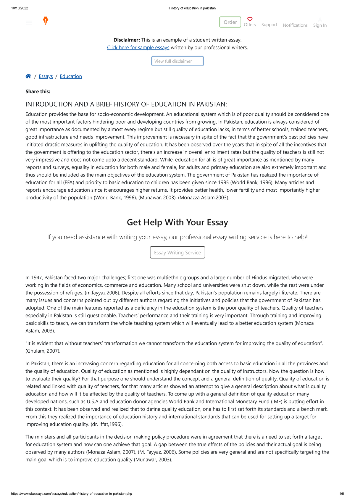 History of education in pakistan / Essays / Education Disclaimer