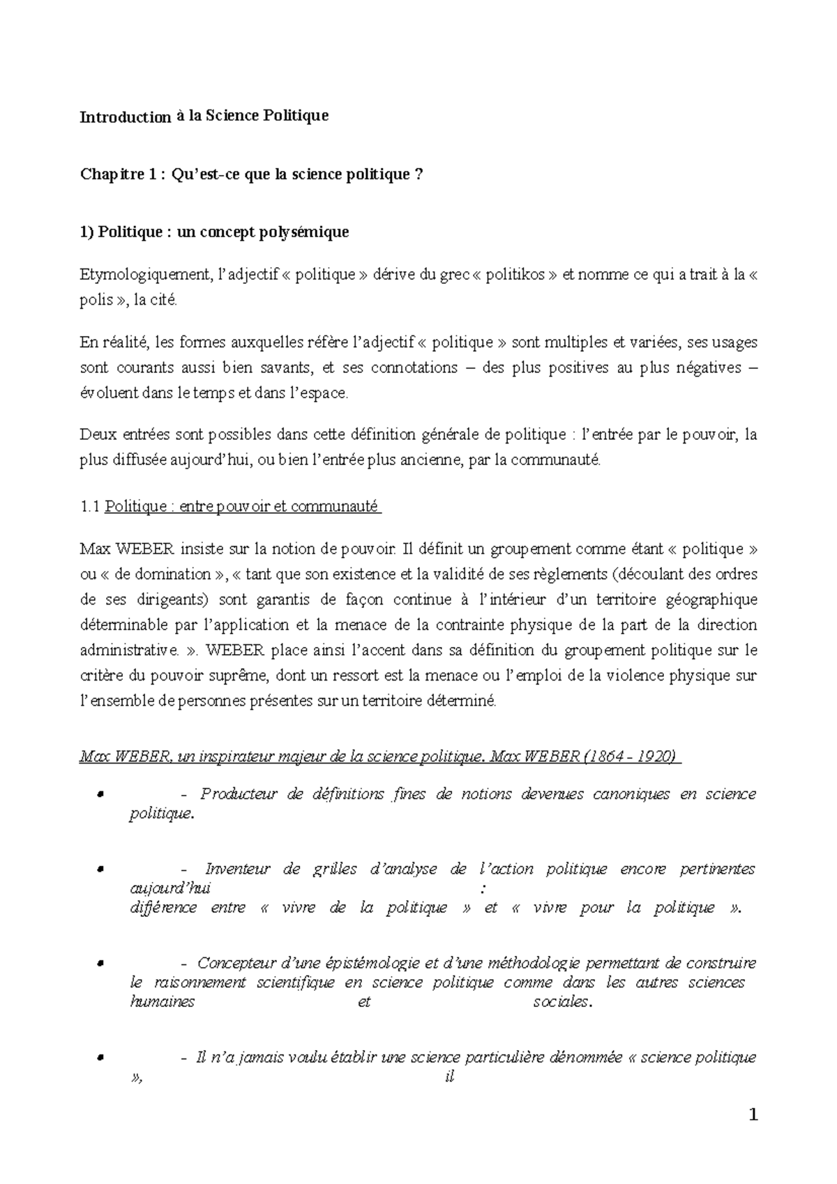 Sc-po-l - Introduction à la Science Politique Chapitre 1 : Qu’est-ce ...