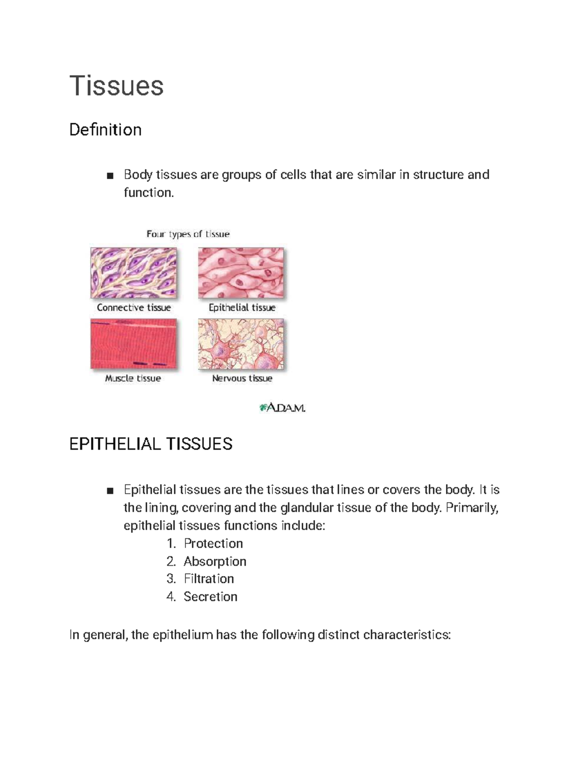 Tissues - carmines - Tissues Definition Body tissues are groups of ...