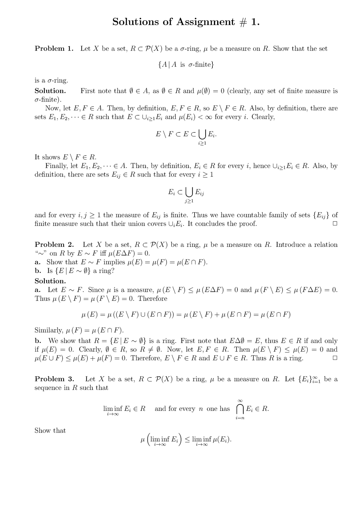 543sol111 - Solutions of Assignment # 1. Problem 1. LetXbe a set,R⊂P(X ...