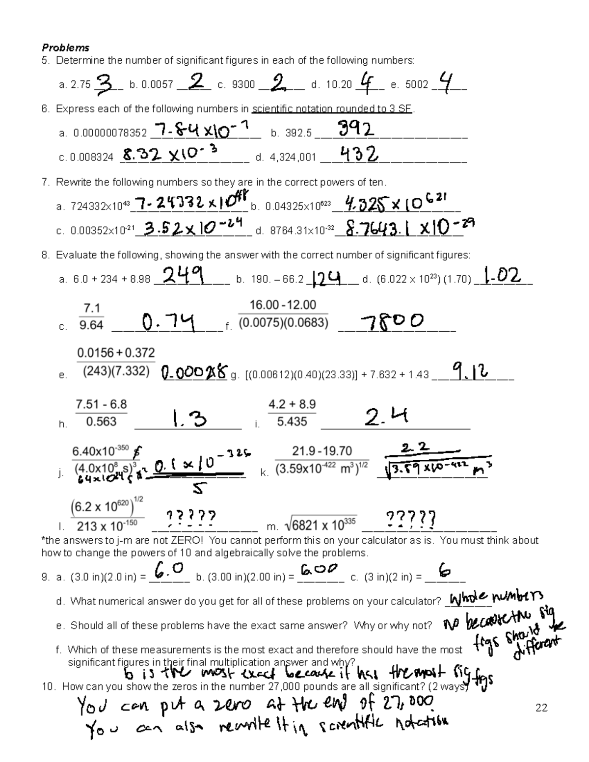 Page 22 chem - Page 22 chem workbook - Problems 5. Determine the number ...