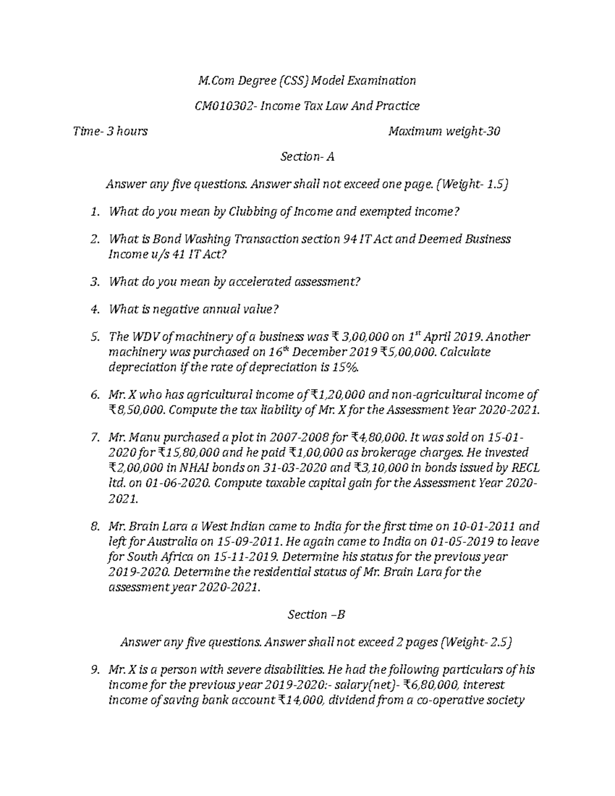 Question paper - Its really useful to study - M Degree (CSS) Model ...