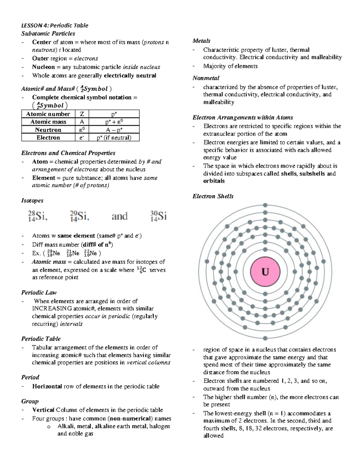 TRANSES CHEM111 Lesson 4 Periodic Table And Atoms - General Chemistry ...