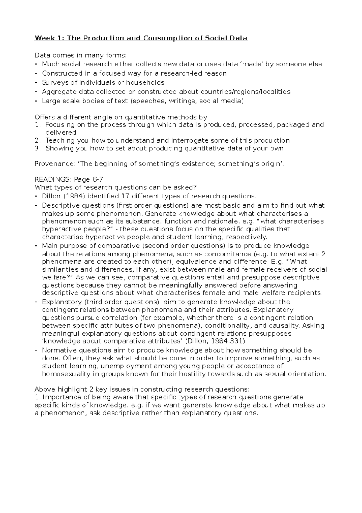 Producing Social Data Summary notes - Week 1: The Production and ...