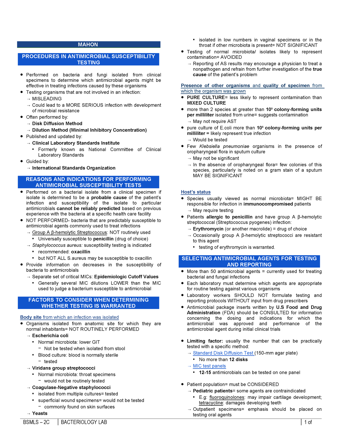 Antimicrobial Susceptibility Testing - MAHON PROCEDURES IN ...