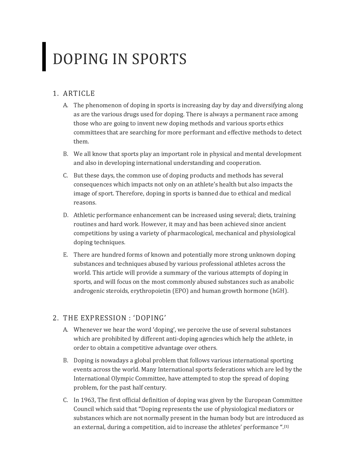 thesis statement about doping in sports