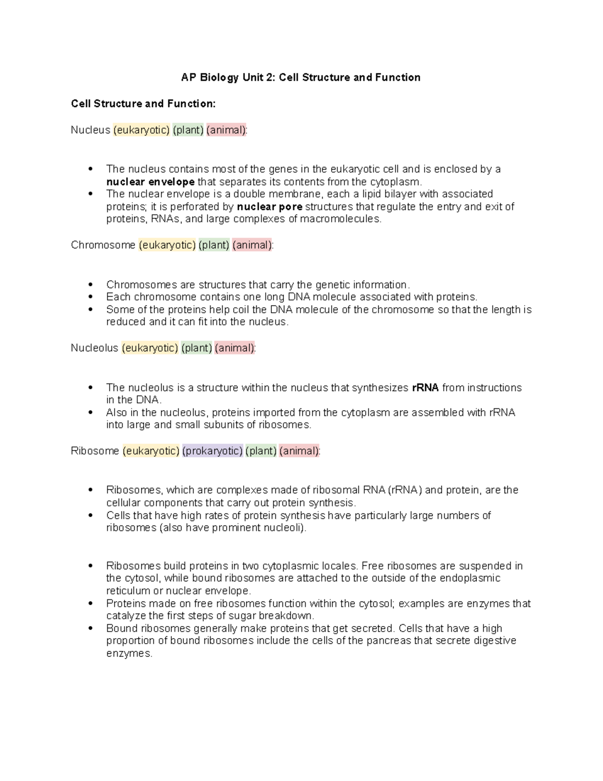 AP Biology Unit 2 The nuclear envelope is a double membrane, each a