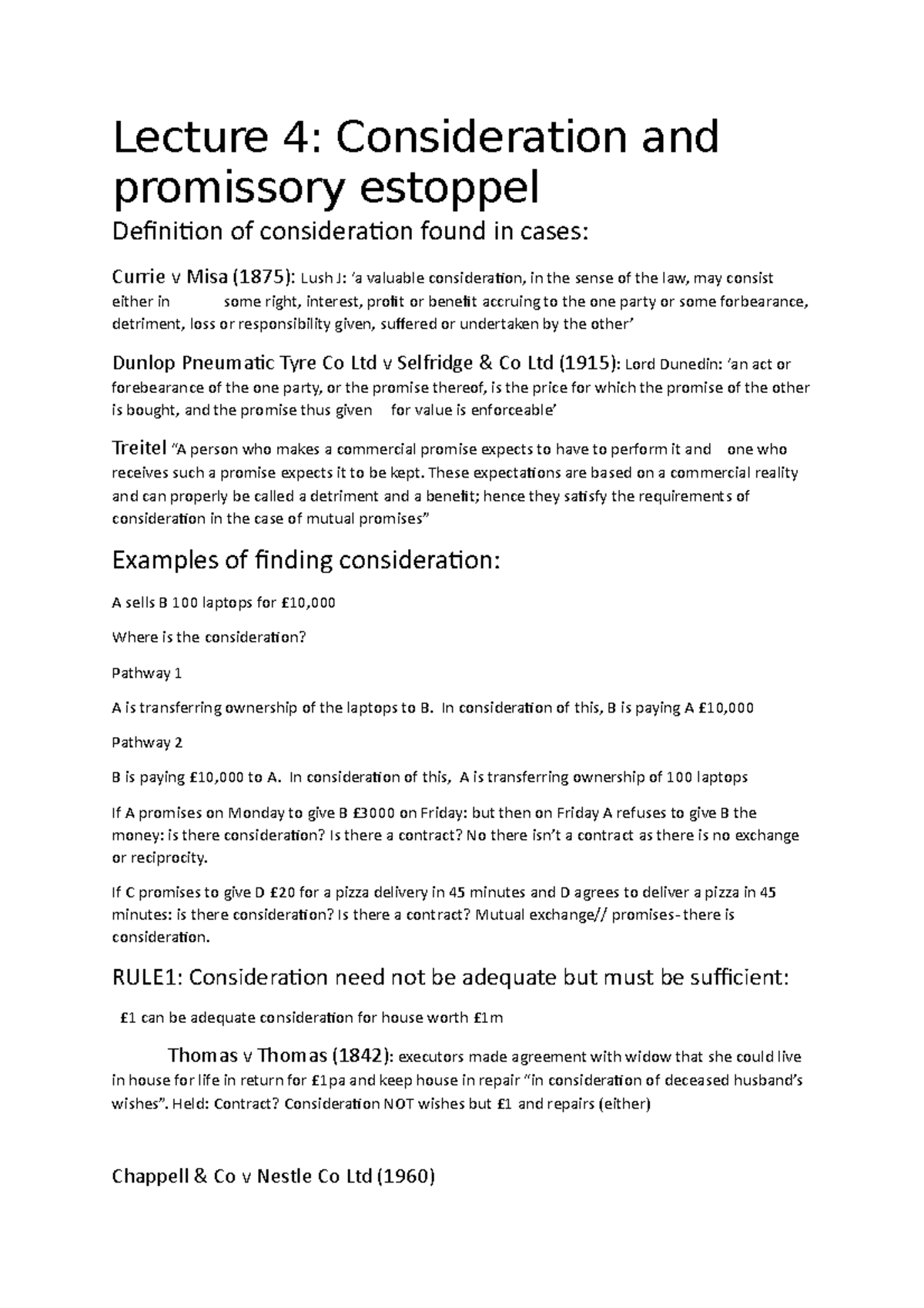 Lecture 4 Consideration And Promissory Estoppel - Lecture 4 ...