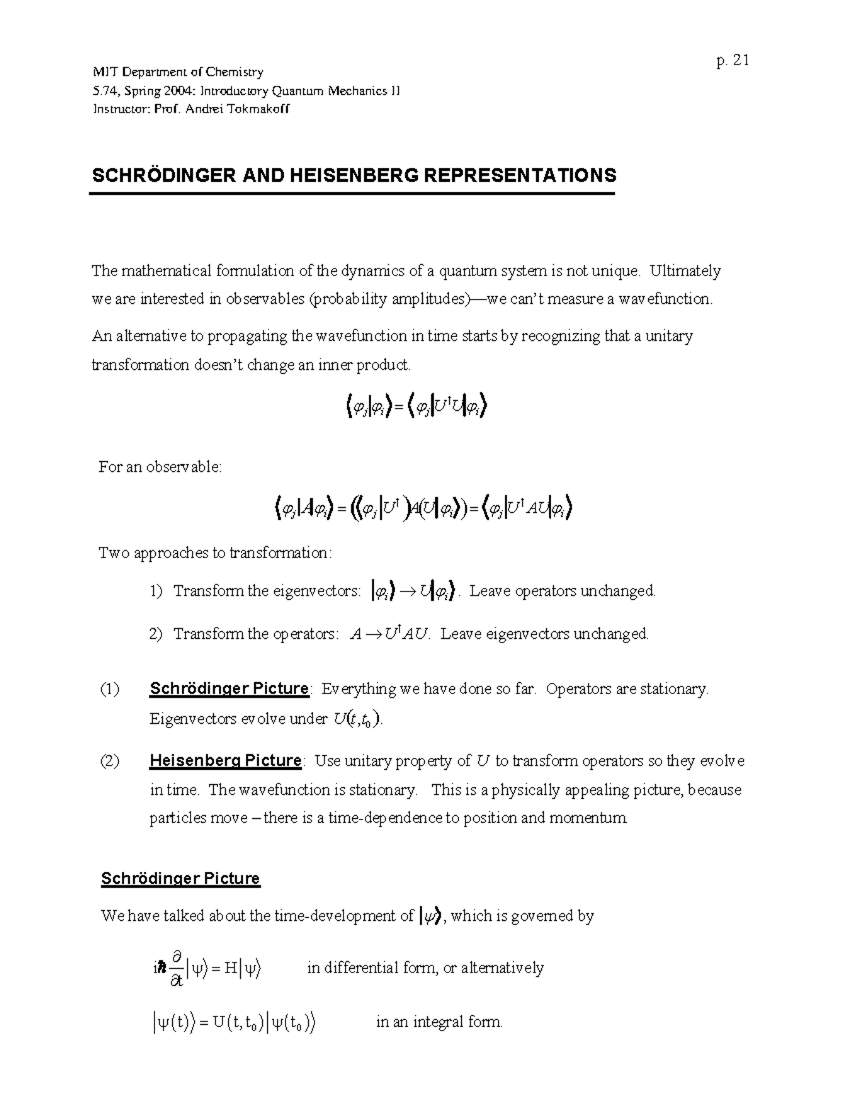 Quantum Time evolution - p. 21 MIT Department of 5, Spring 2004 ...