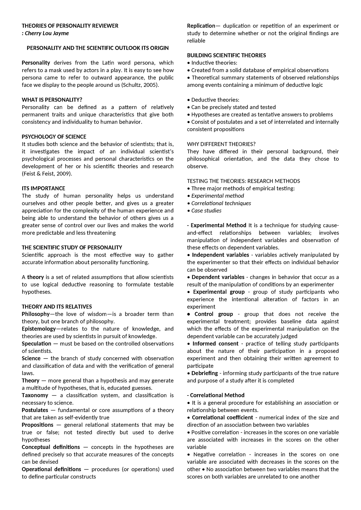 Theories OF Personality Reviewer - THEORIES OF PERSONALITY REVIEWER ...