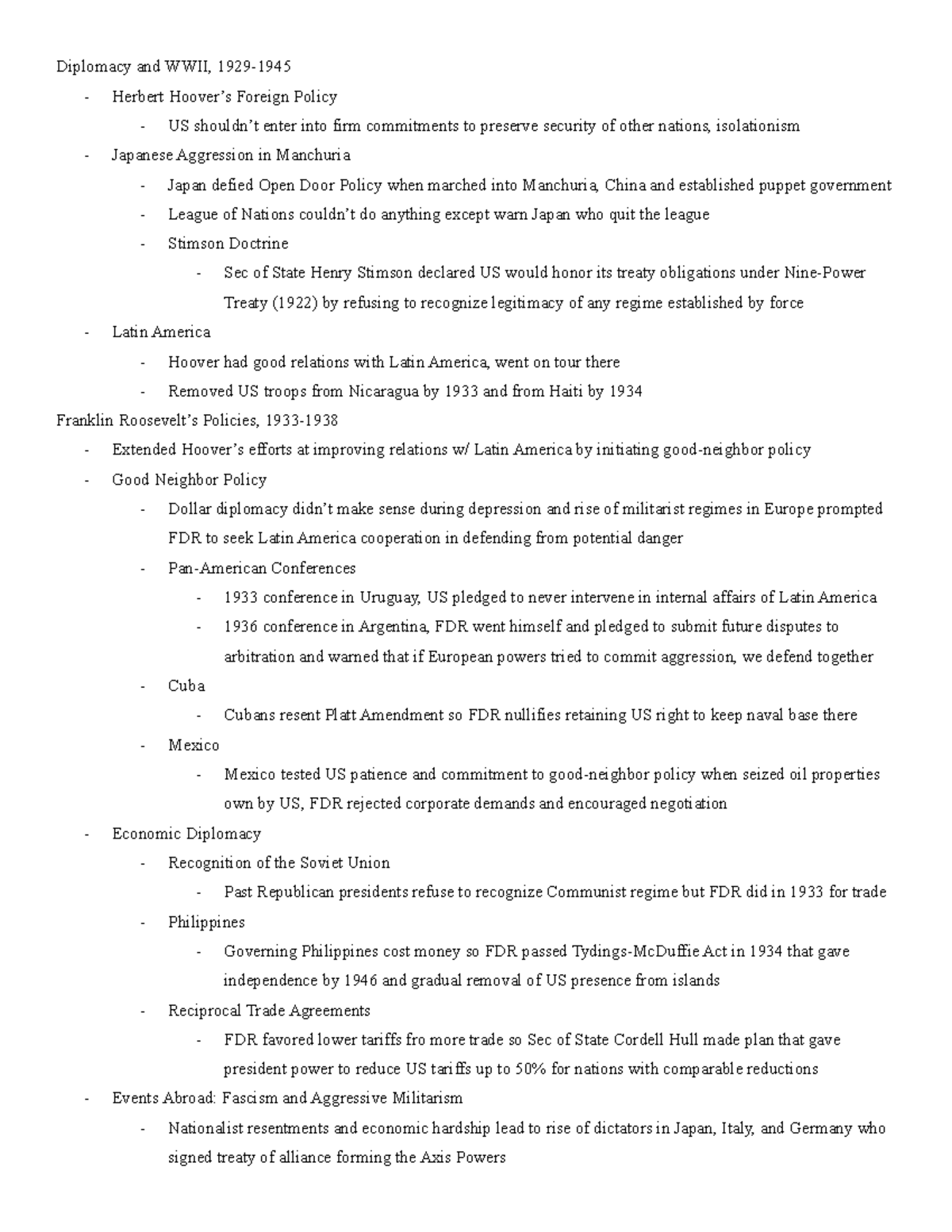 Apush Chapter 25 Notes - Diplomacy And WWII, 1929- Herbert Hoover’s ...