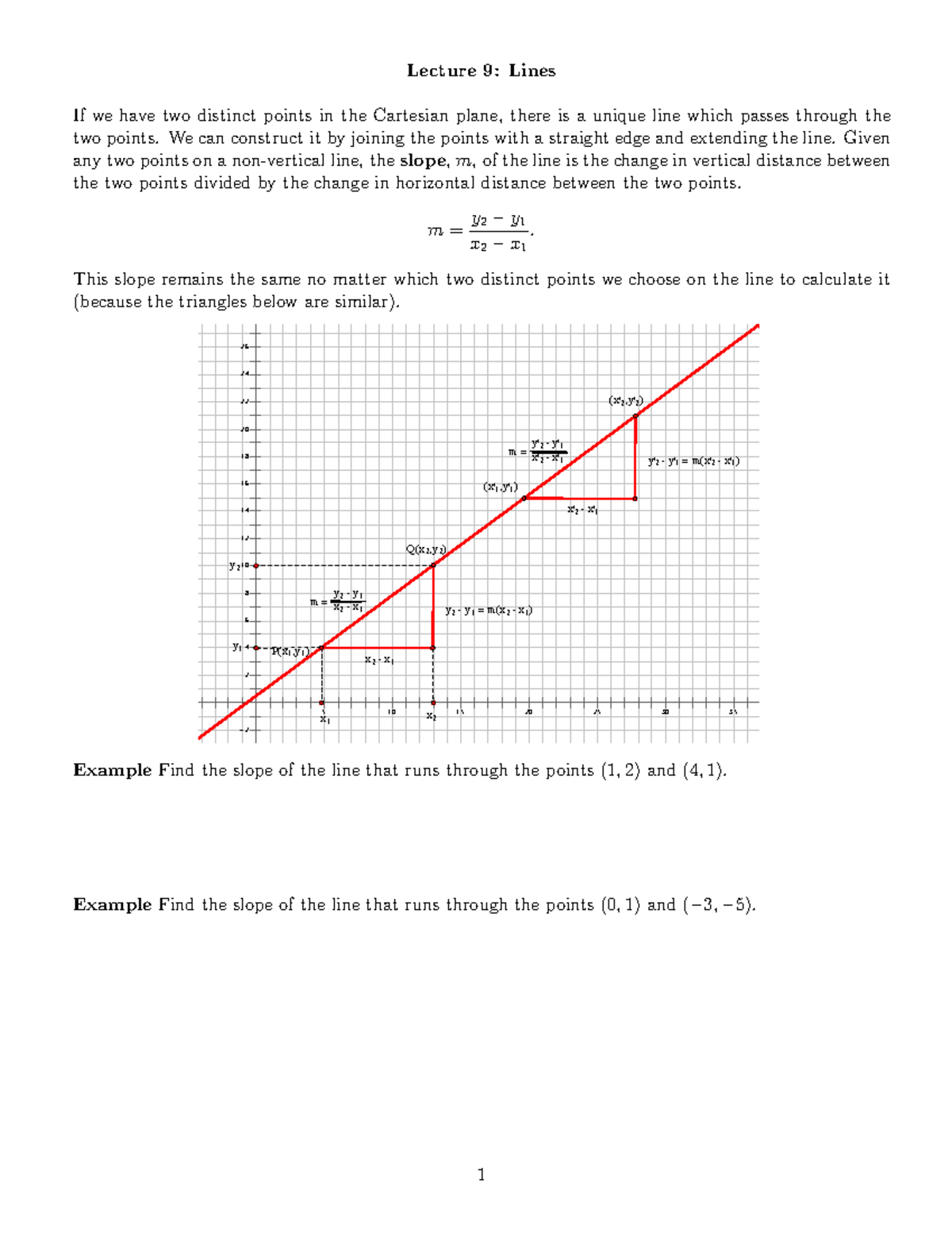 Lecture 9 lines - Lecture 9: Lines If we have two distinct points in ...