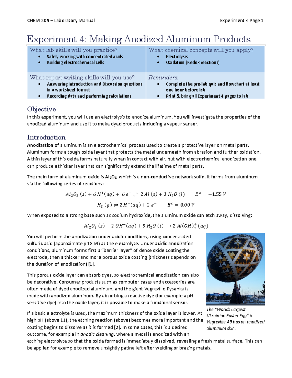 CHEM 209 Experiment 4 F22 Procedure and Worksheet Experiment 4