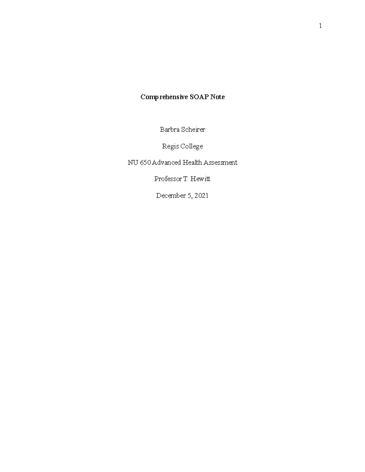 Final Comprehensive SOAP Note - Comprehensive SOAP Note Barbra Scheirer ...