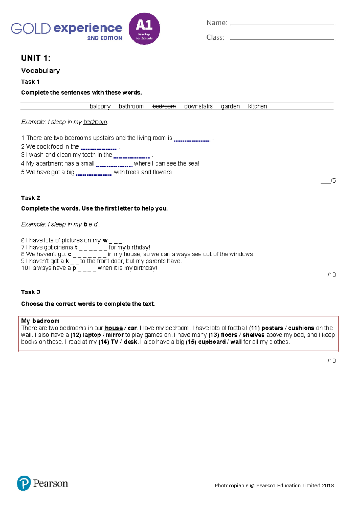 A1Unit1 lg test + reading - UNIT 1: Vocabulary Task 1 Complete the ...