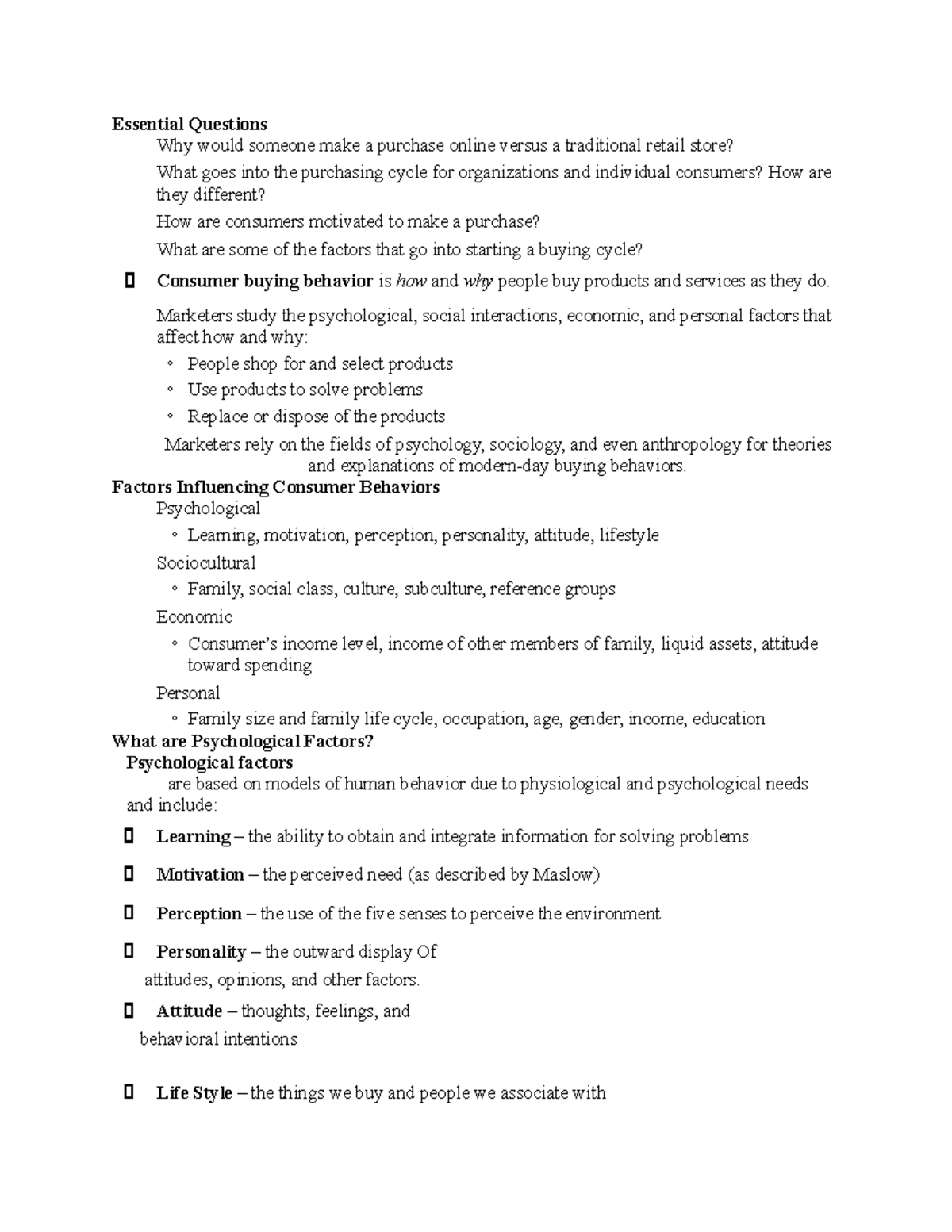 MKT315-ch.3 Notes 1 - Essential Questions ฀ Why Would Someone Make A ...