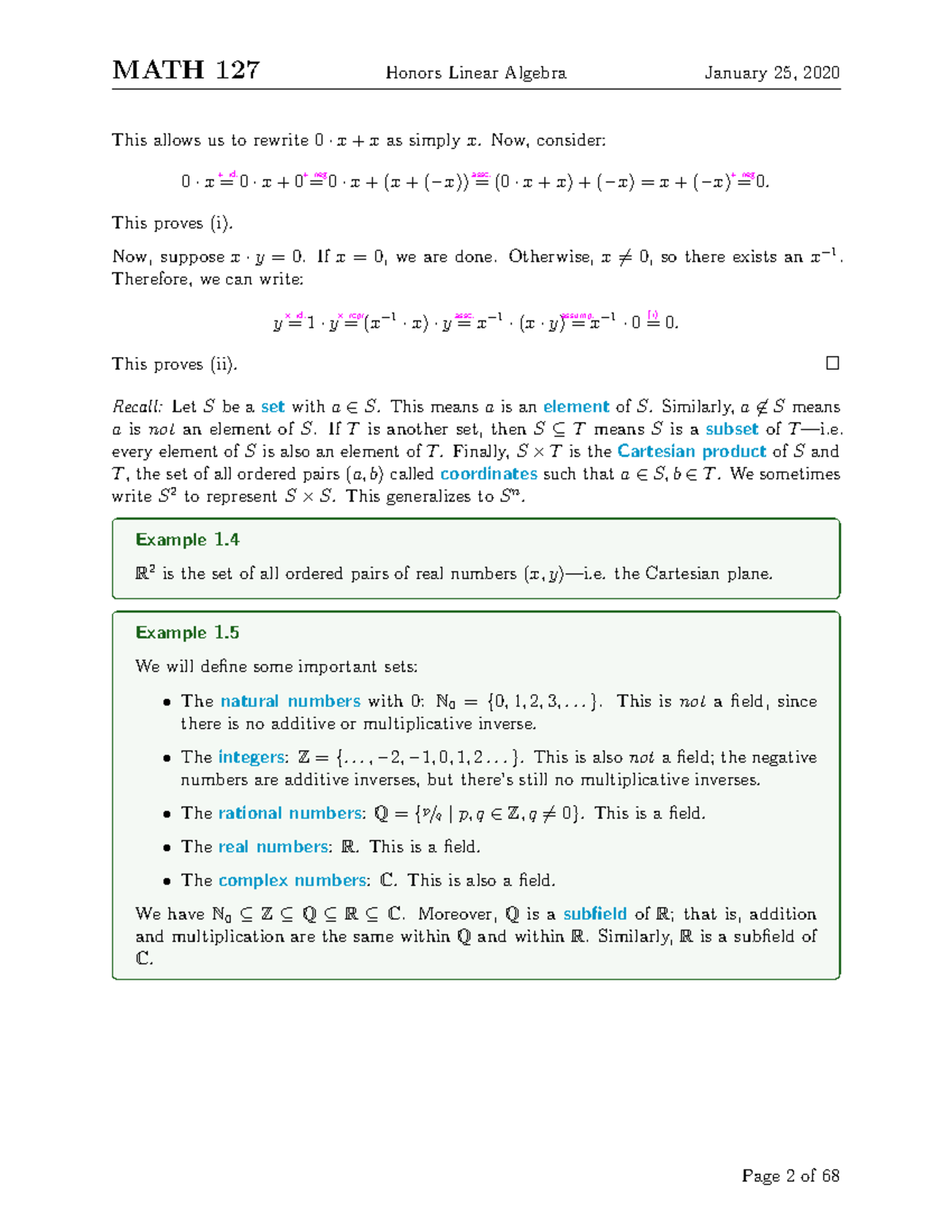 MATH 235-2 - Lecture notes 2 - MATH 127 Honors Linear Algebra January ...