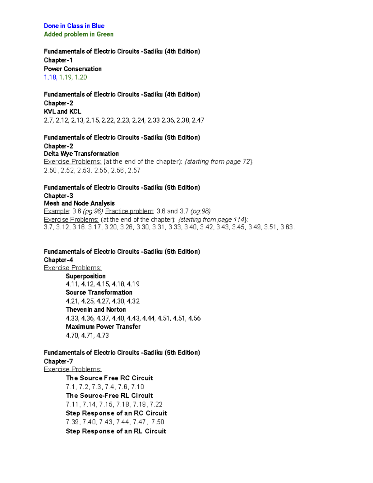 Practice Problems EEE101 - Done in Class in Blue Added problem in Green ...