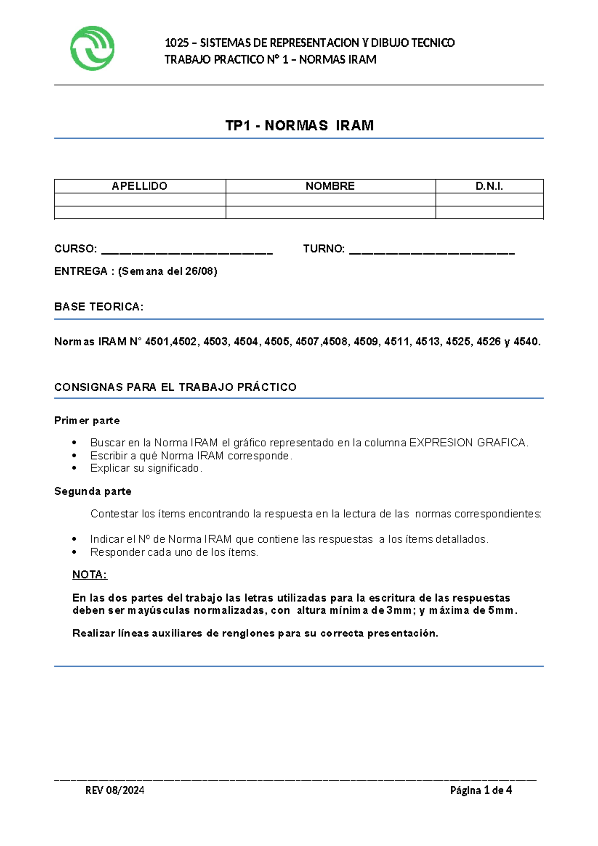 TP Normas IRAM 2 C 2024 - bueno - TRABAJO PRACTICO N° 1 – NORMAS IRAM ...