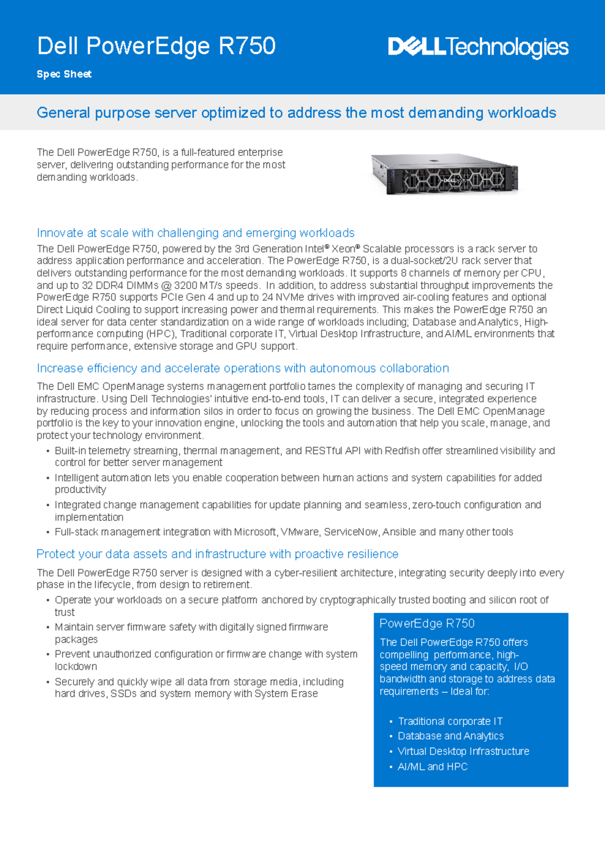 Dell poweredge r750 tech specs spec sheet data sheet - The Dell ...