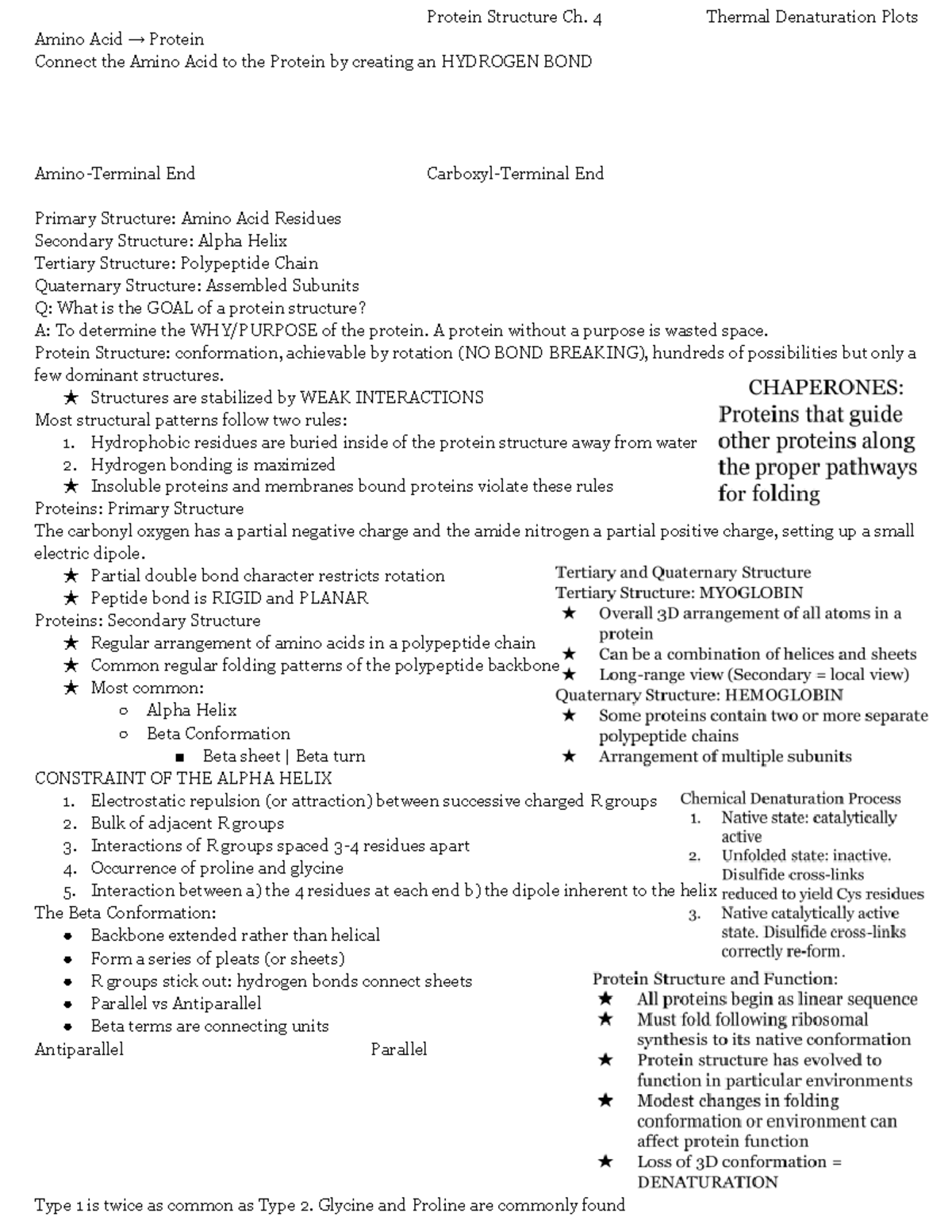 Biochem Protein Structure Chapter 4 Protein Structure Ch. 4 Thermal