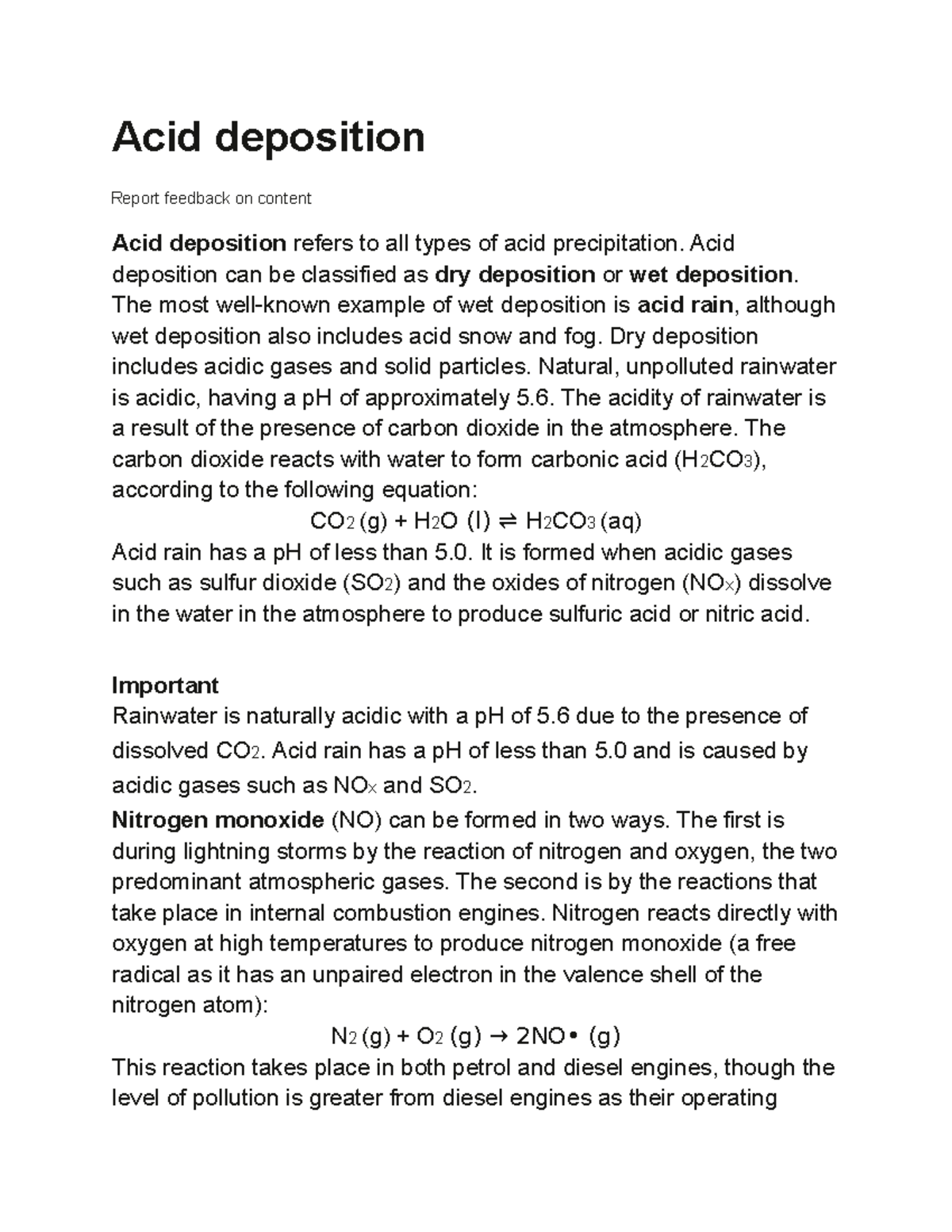 Acid deposition Great notes on acids and bases Acid deposition