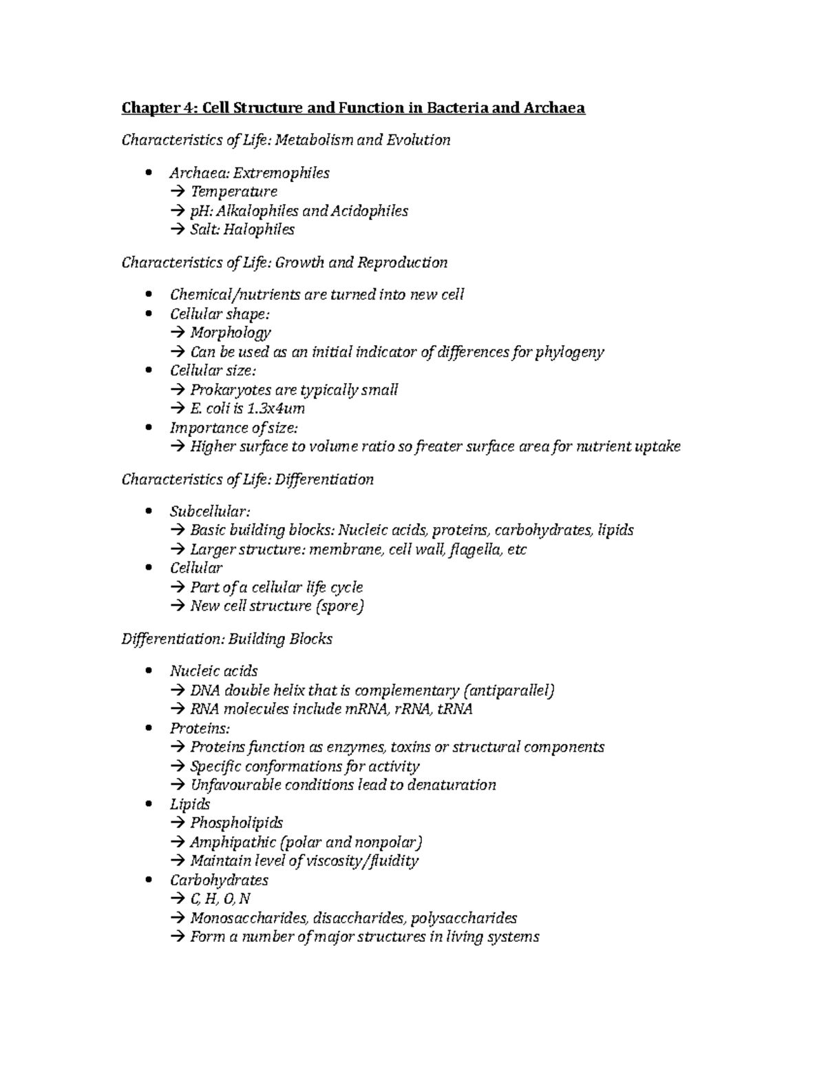 Chapter 4 - lecture notes - Chapter 4: Cell Structure and Function in ...