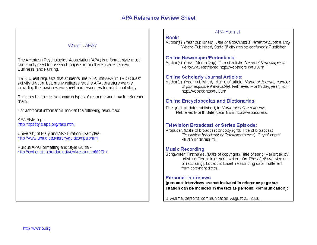 apa-review-09-summary-of-course-work-apa-reference-review-sheet