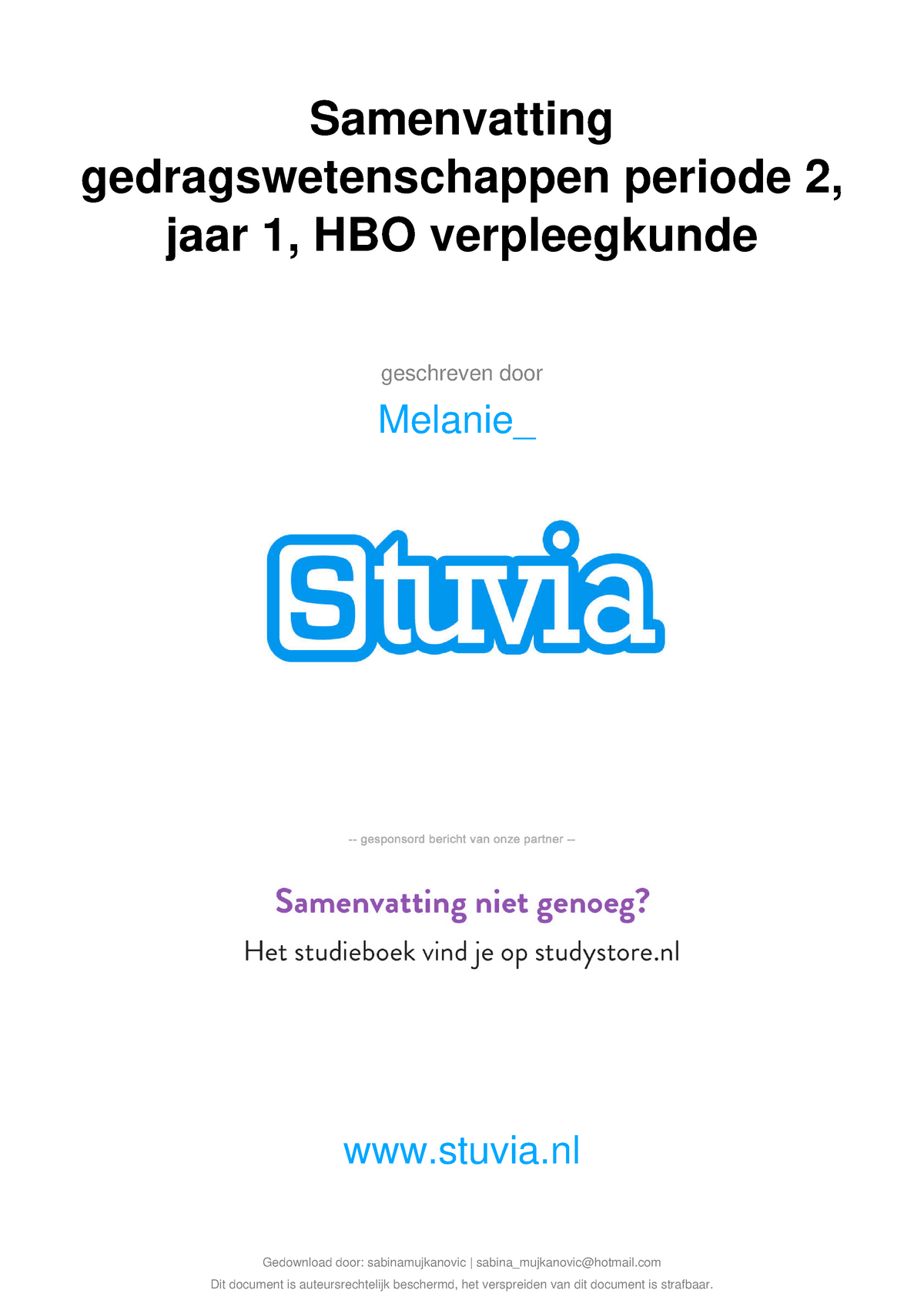 Samenvatting Gedragswetenschap Periode 2 Jaar 1 HBO Verpleegkunde ...