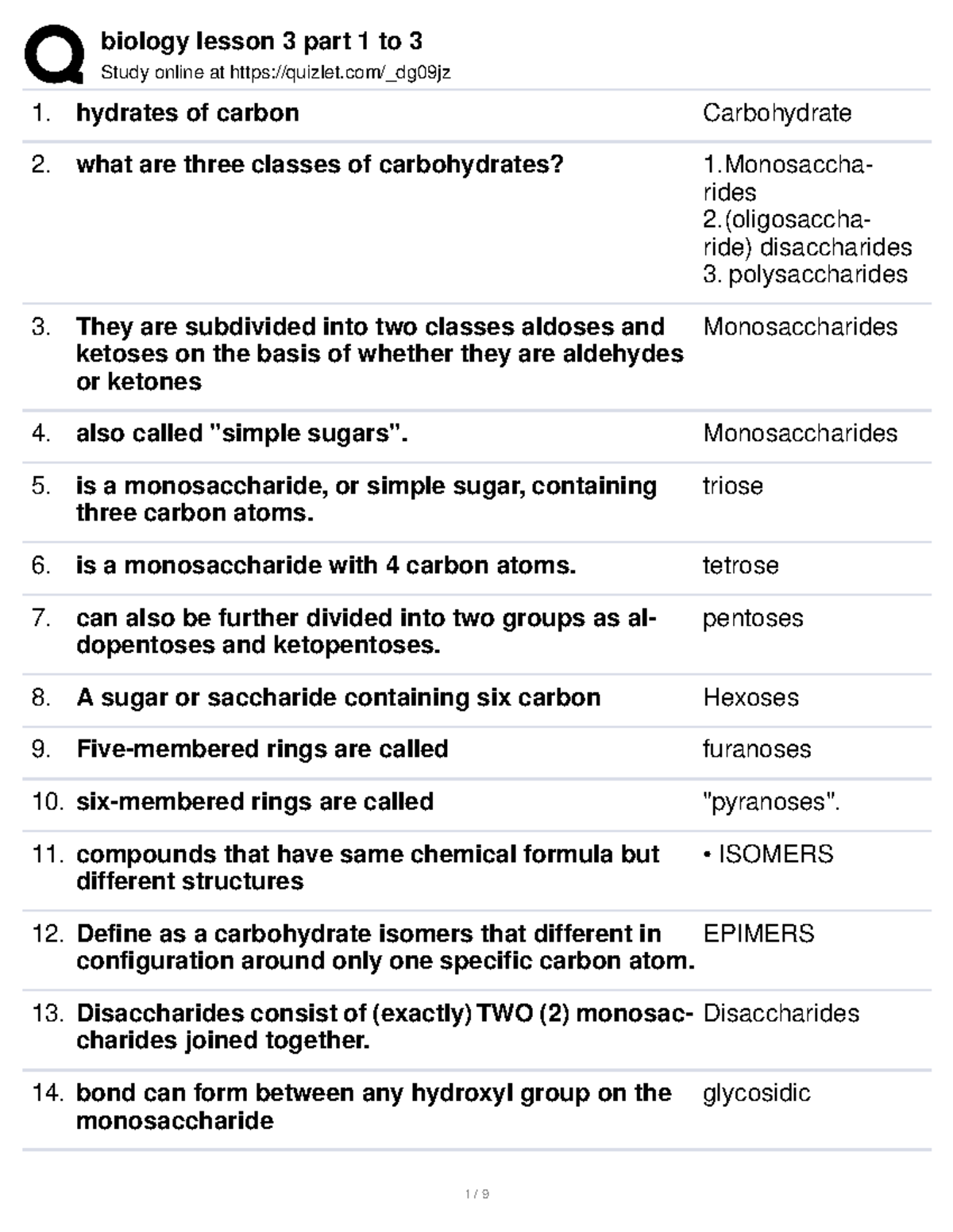 Biology lesson 3 part 1 to 3 Study online at quizlet/_dg09jz hydrates