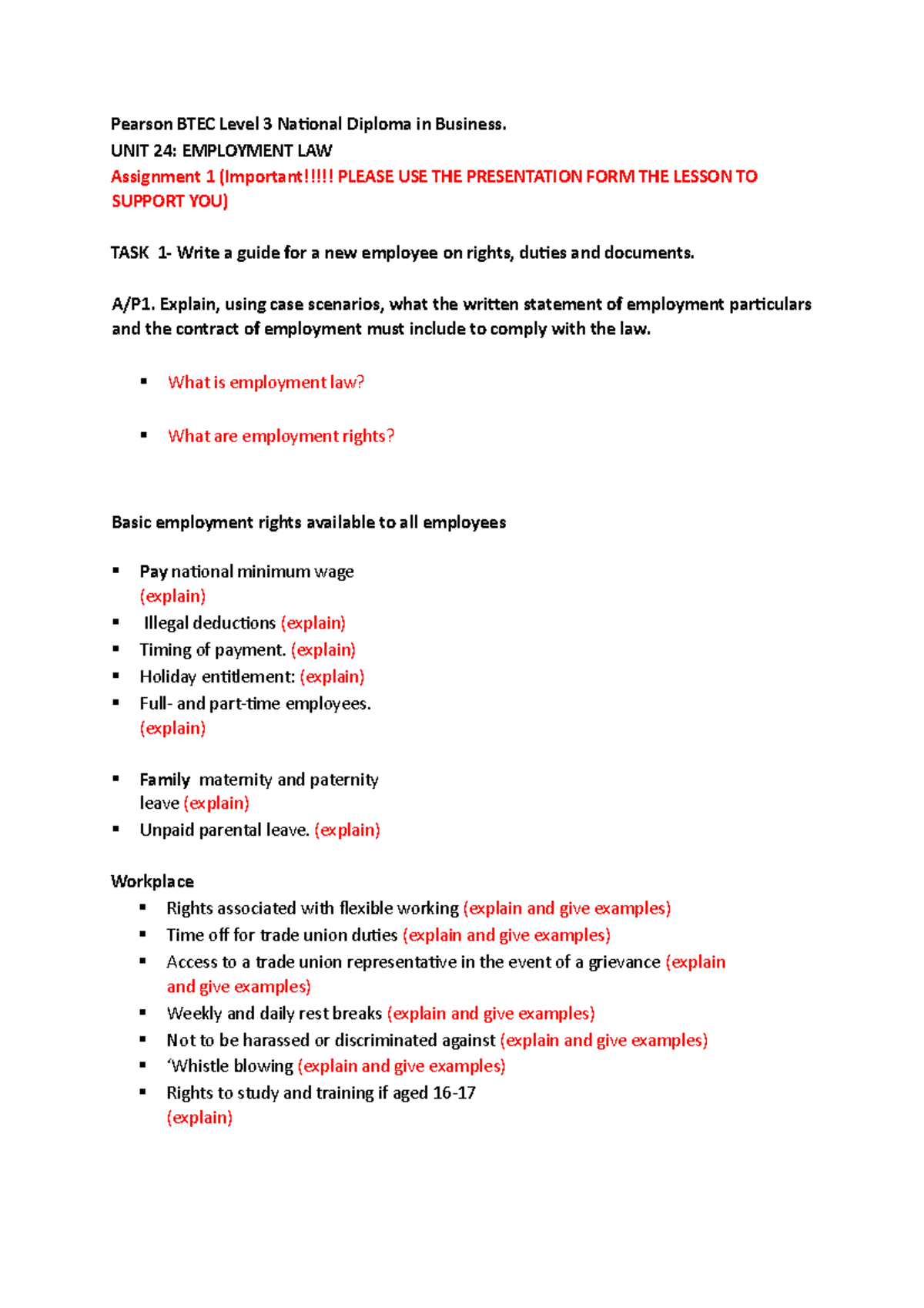 employment law assignment 1