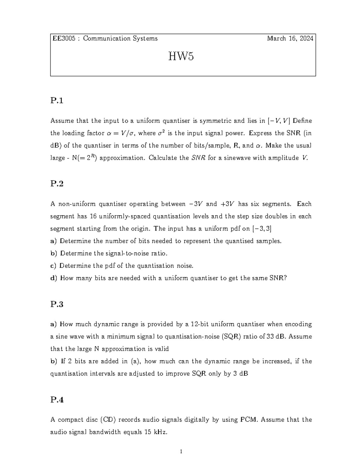 HW 5 - This is a homework assignement for the course - EE3005 ...