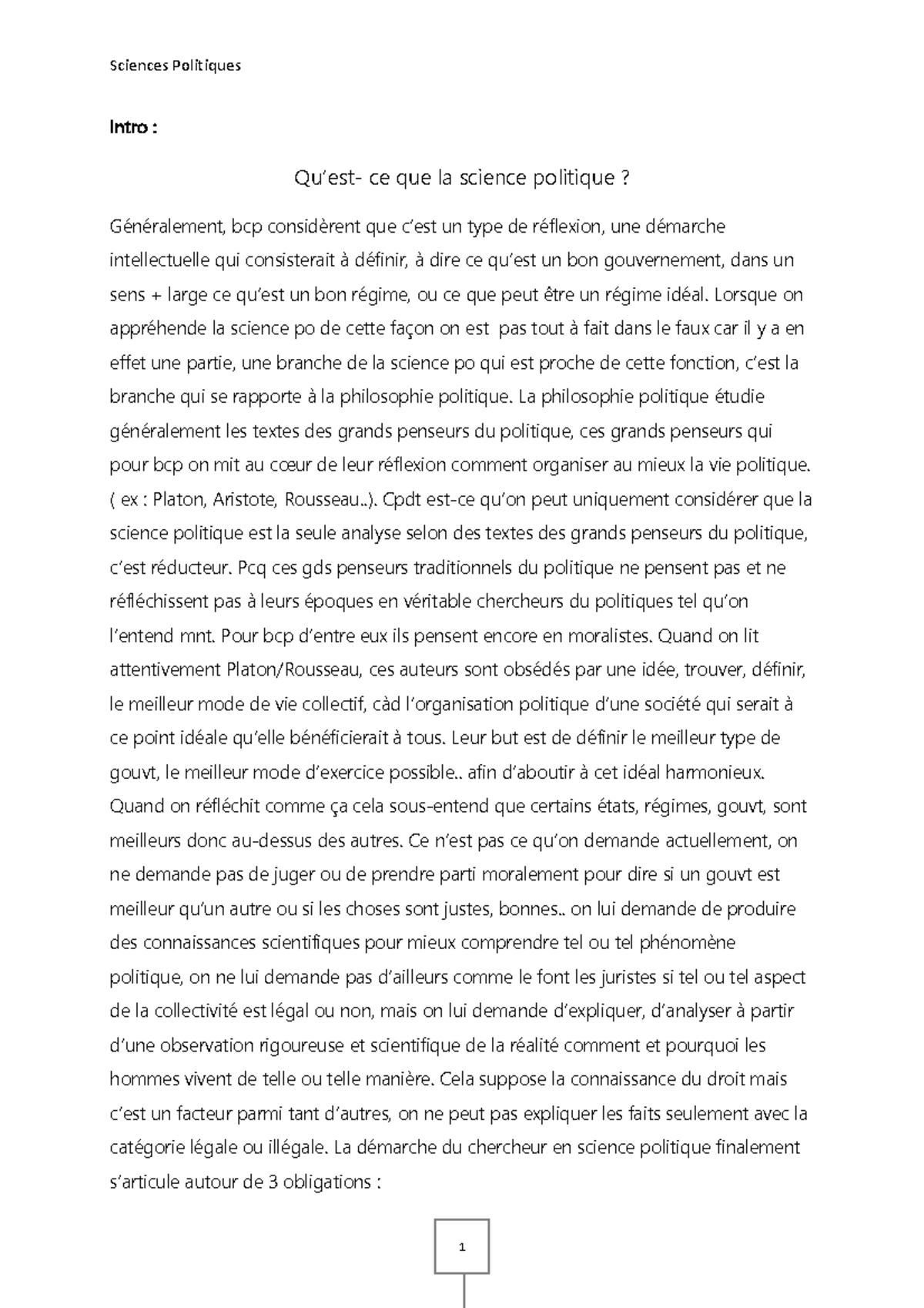 Science po Notes de cours 19 Sciences Politiques Intro Qu’est