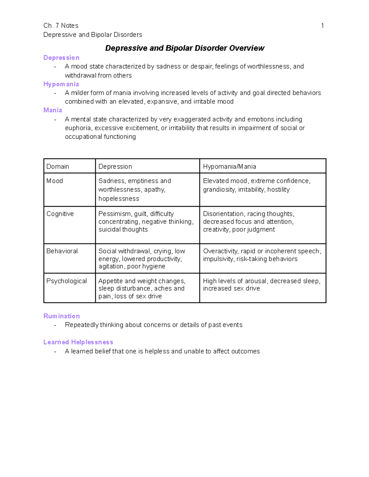 Psych 301-Ch. 7 Depressive And Bipolar Disorders - Depressive And ...