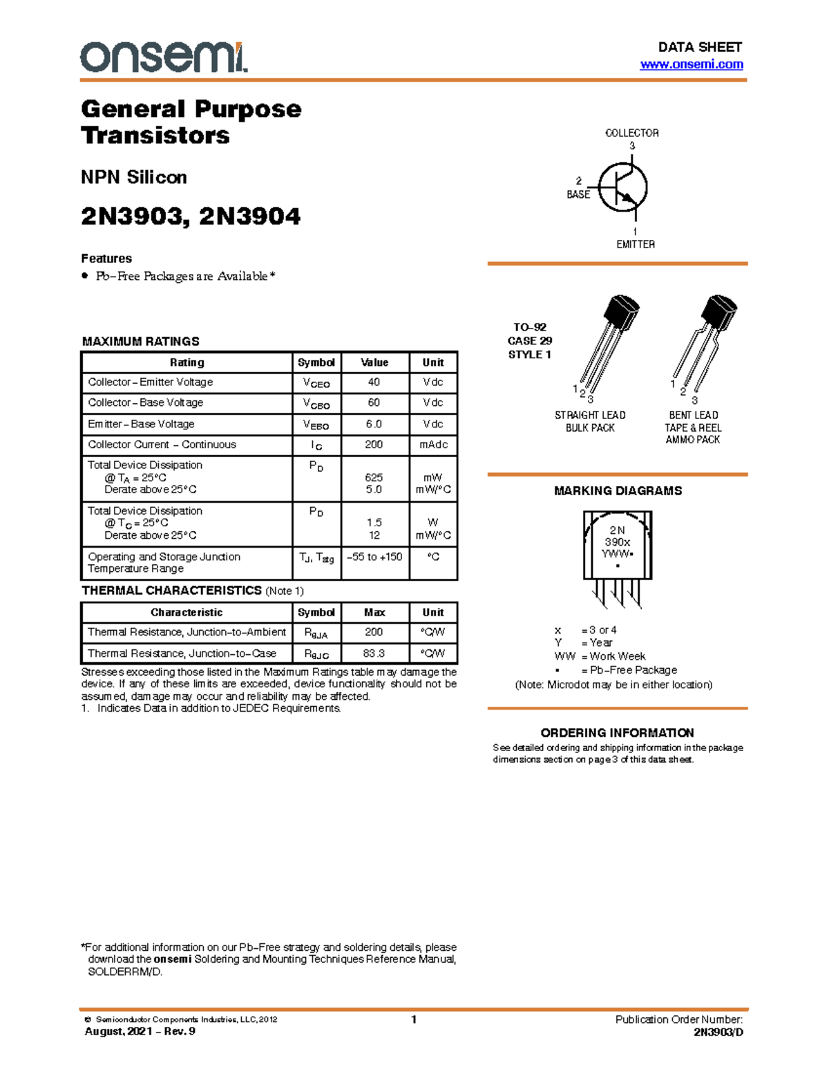 2N3903-D - DATA SHEET - DATA SHEET onsemi © Semiconductor Components ...