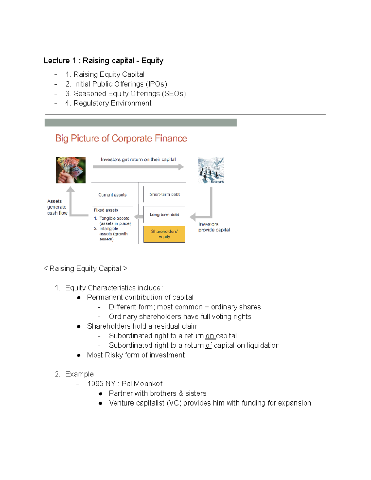 W1-3 - lectures notes - Lecture 1 : Raising capital - Equity Raising ...