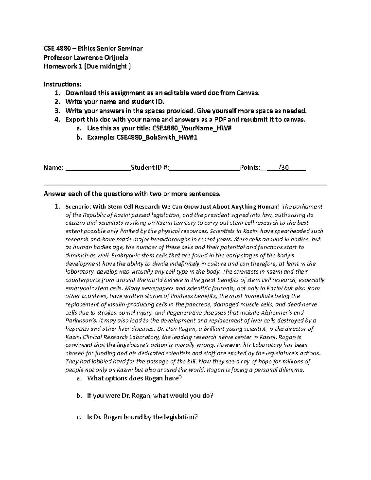 CSE4880 Homework 1 - hw 1 handout for practice - CSE 4880 – Ethics ...