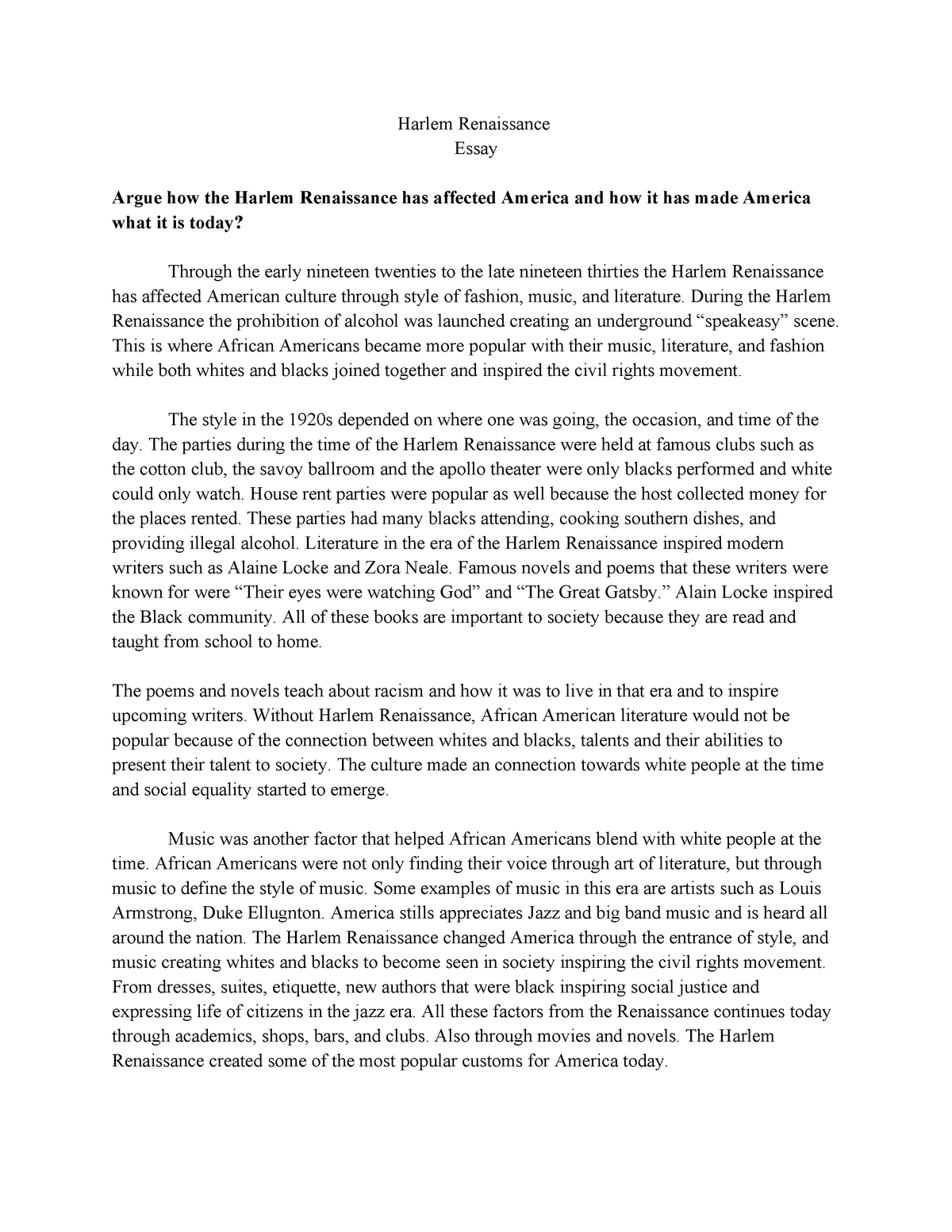 thesis statement for harlem renaissance