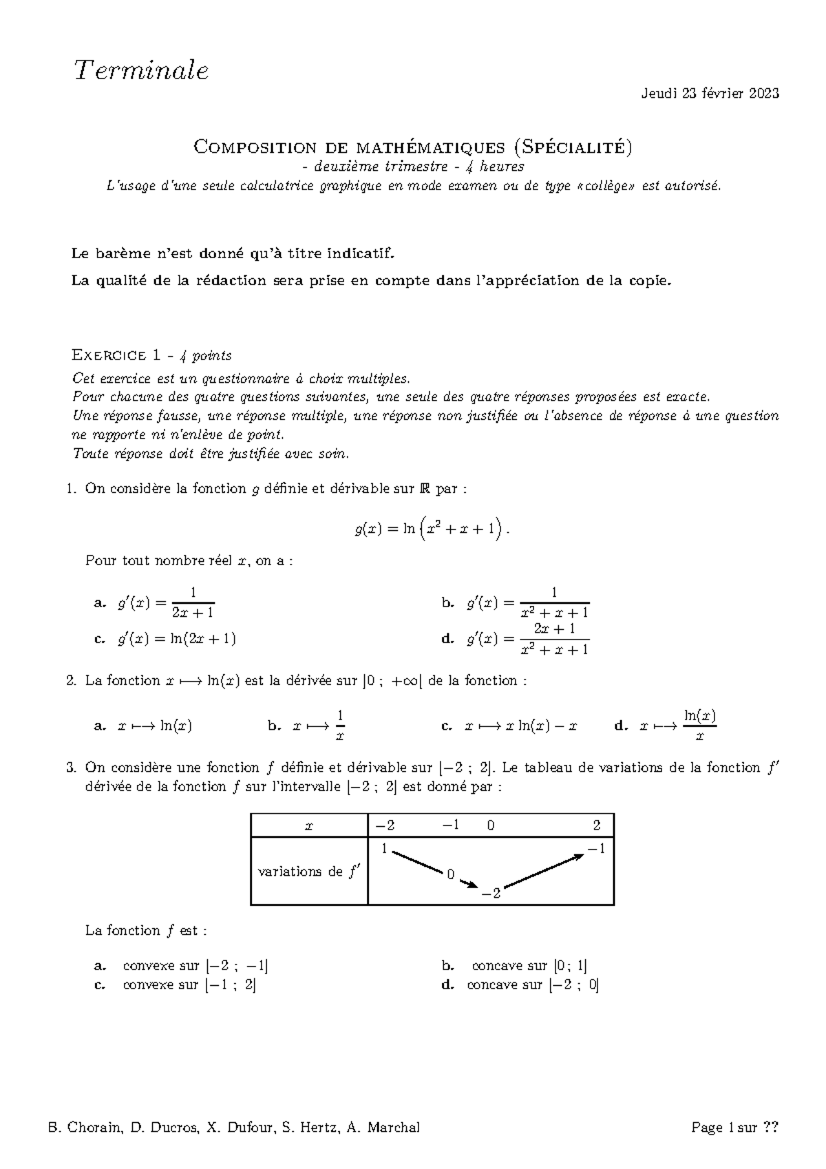 Compo Spé Ttrim 2 - Devoir surveille - T erminale Jeudi 23 février 2023 ...